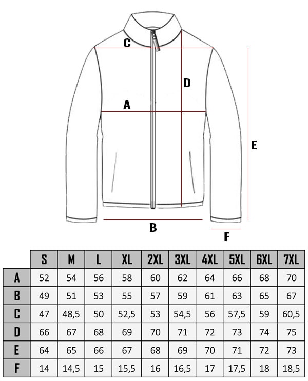 RD Forge leather jacket size table