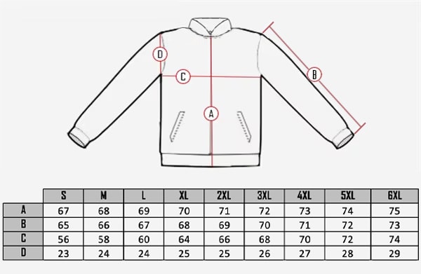 Rivian leather jacket size table