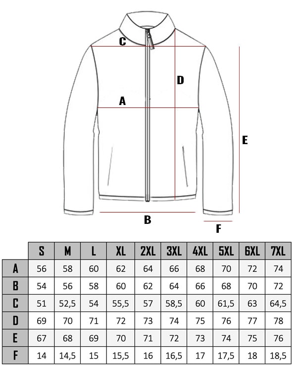 RD Stormhide leather jacket size table