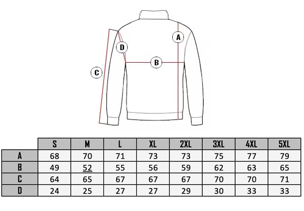  RD Balder Cashmere size table 