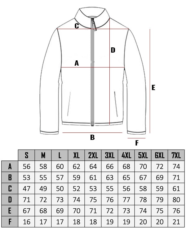 Rivian leather jacket size table