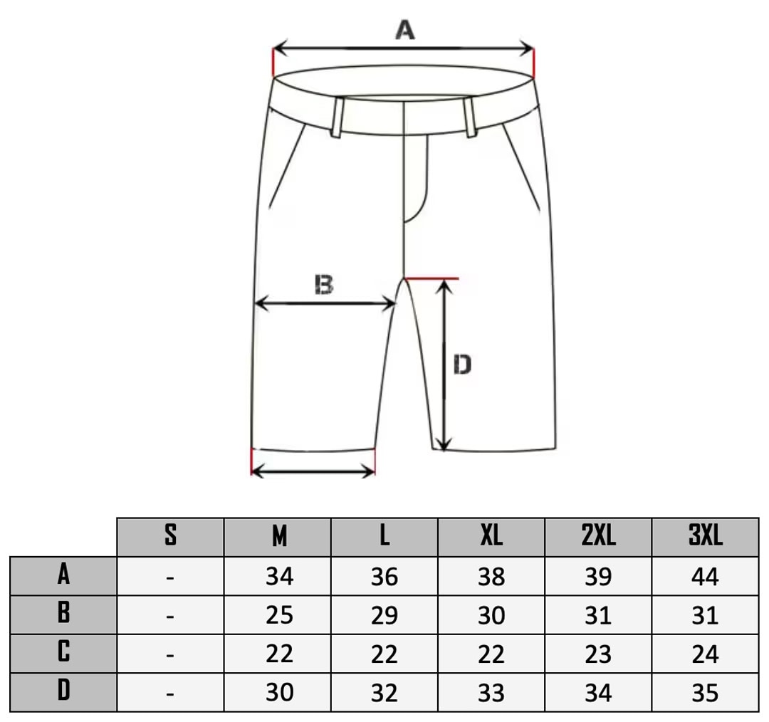 Storlektabell af Bolt Cargo Shorts 